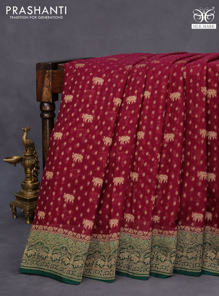 Banarasi georgette saree wine shade and green with allover thread & zari weaves and woven border