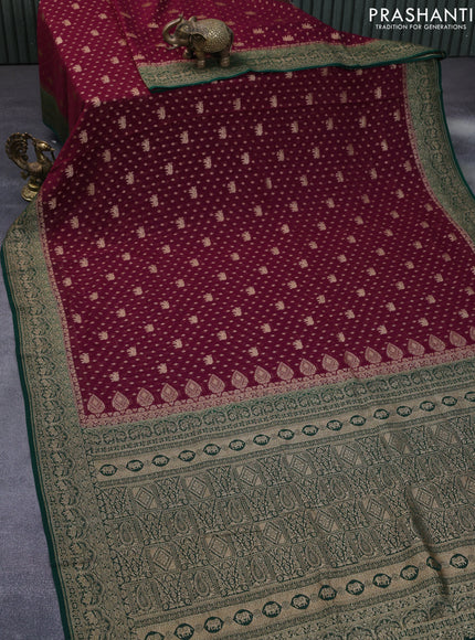 Banarasi georgette saree wine shade and green with allover thread & zari weaves and woven border