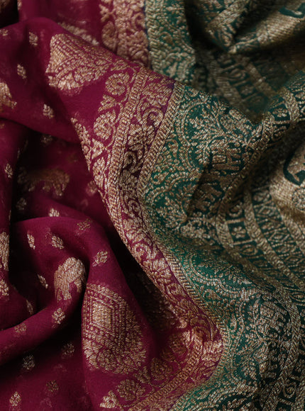 Banarasi georgette saree wine shade and green with allover thread & zari weaves and woven border