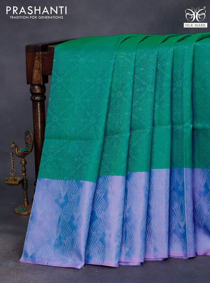 Pure soft silk saree dual shade of bluish green and dual shade of lavender with allover silver zari woven brocade weaves and silver zari woven border