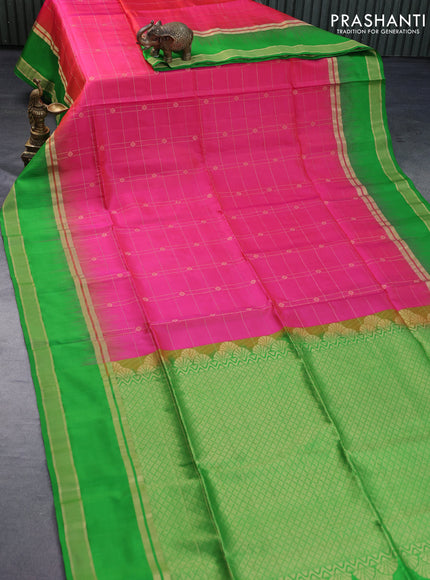 Pure soft silk saree dual shade of pink and green with allover zari checks & buttas and rettapet zari woven border