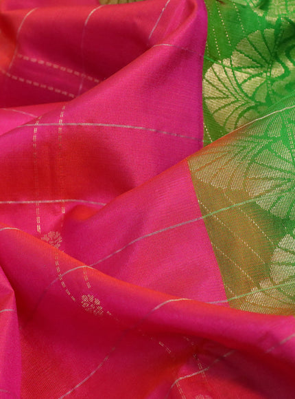 Pure soft silk saree dual shade of pink and green with allover zari checks & buttas and rettapet zari woven border