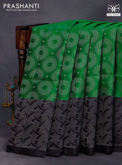 Pure soft silk saree green and black with allover silver zari woven brocade weaves and silver zari woven border