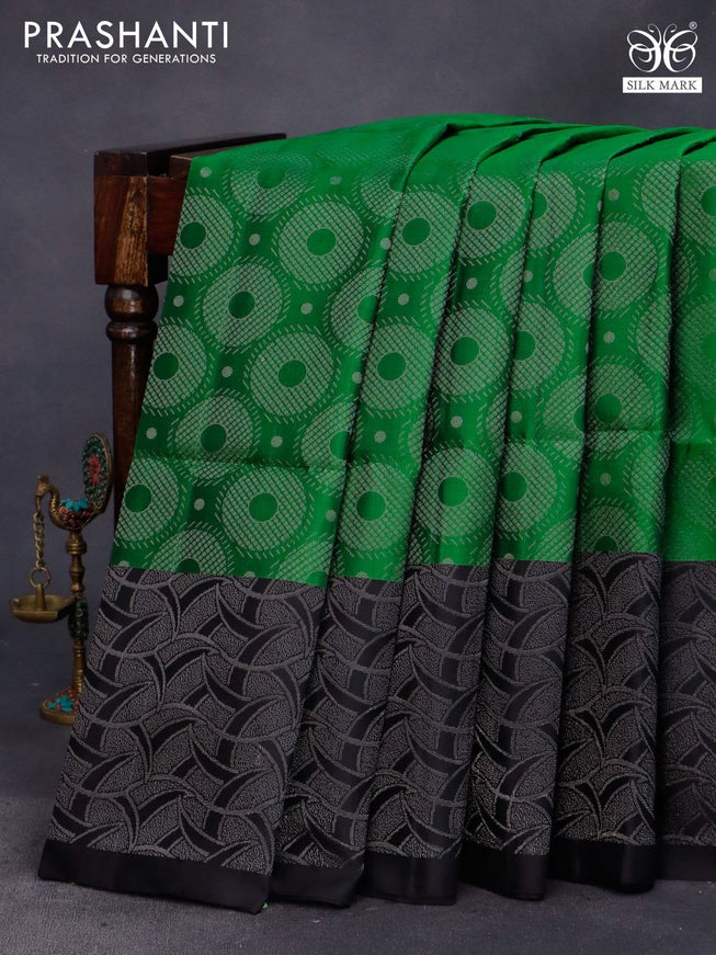 Pure soft silk saree green and black with allover silver zari woven brocade weaves and silver zari woven border