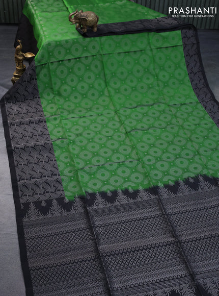 Pure soft silk saree green and black with allover silver zari woven brocade weaves and silver zari woven border