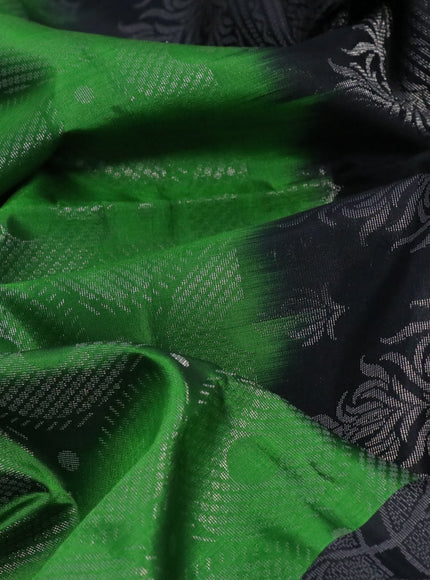 Pure soft silk saree green and black with allover silver zari woven brocade weaves and silver zari woven border