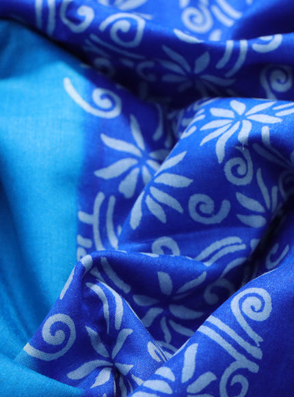 Munga tussar silk saree cs blue and blue with leaf butta prints and zari woven border