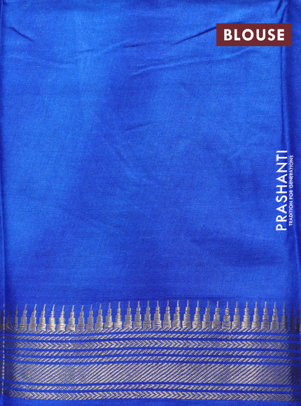 Munga tussar silk saree cs blue and blue with leaf butta prints and zari woven border