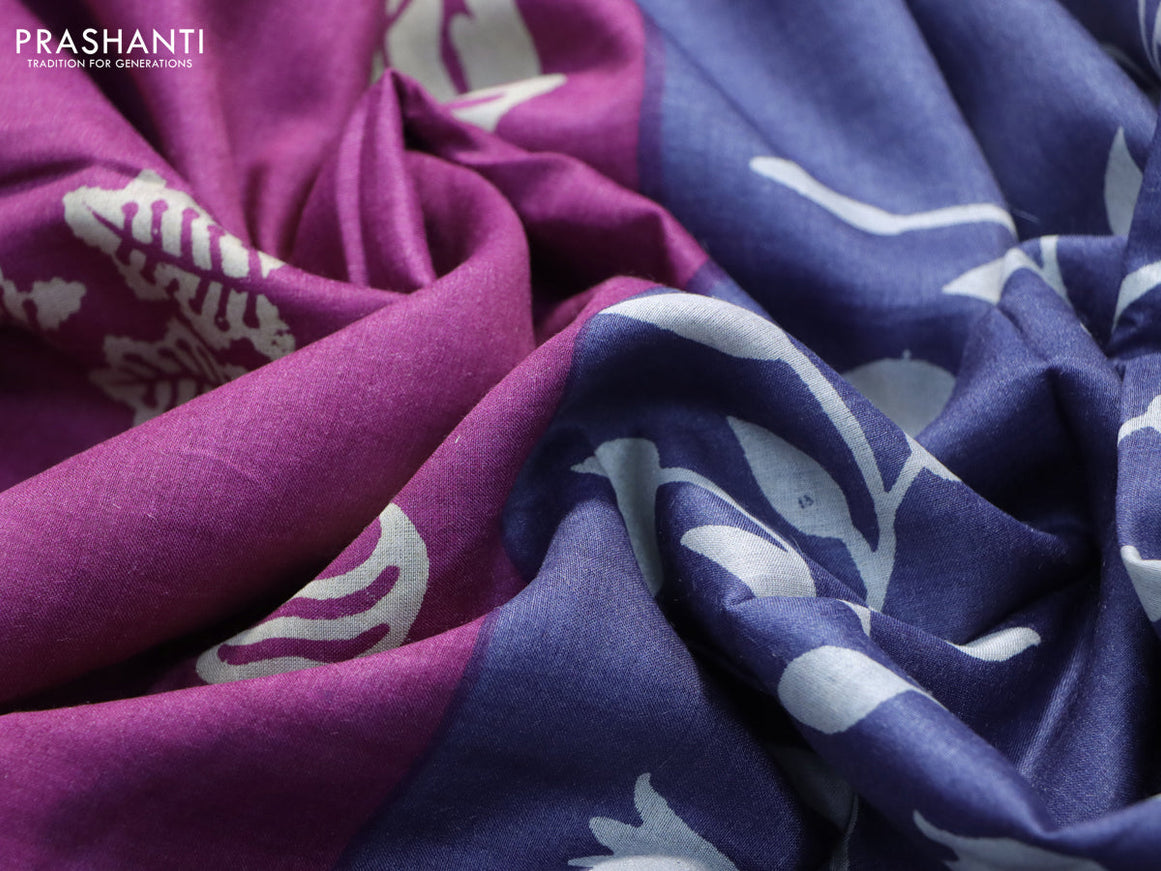 Munga tussar silk saree purple shade and beige with butta prints and zari woven border