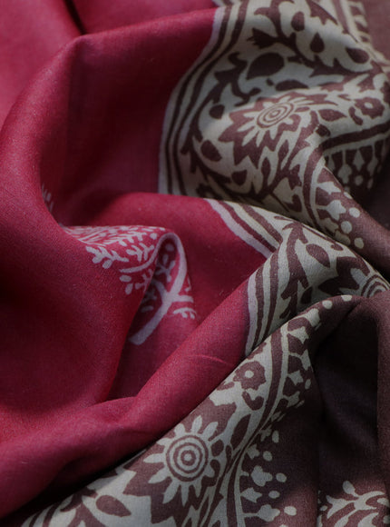 Munga tussar silk saree dark pink and black with butta prints and zari woven border