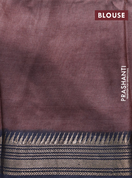 Munga tussar silk saree dark pink and black with butta prints and zari woven border