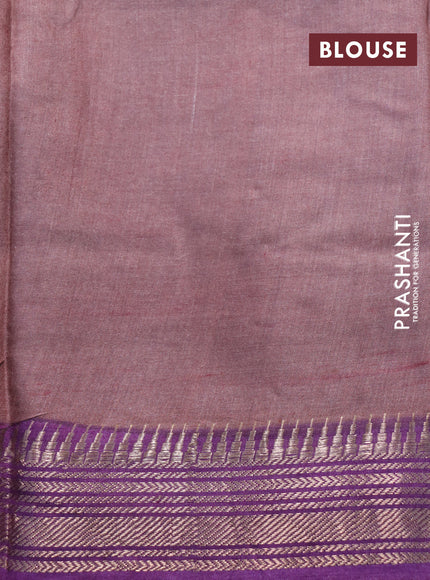 Munga tussar silk saree blue and purple with butta prints and zari woven border