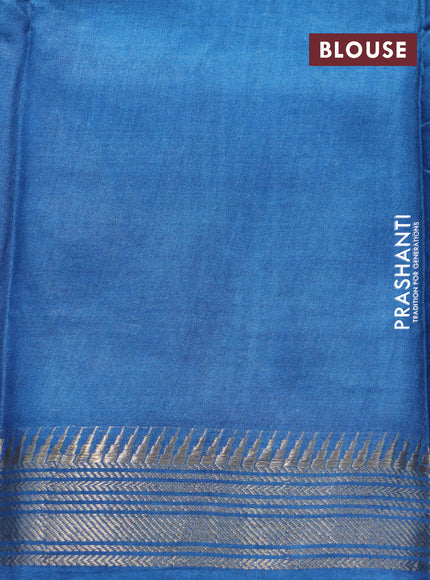 Munga tussar silk saree violet and cs blue with butta prints and zari woven border