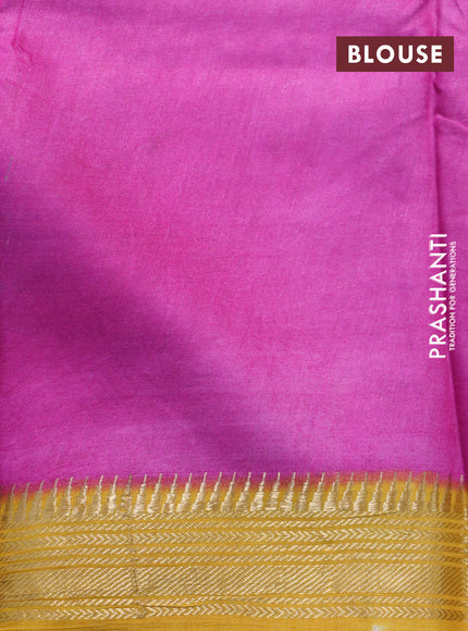 Munga tussar silk saree brown shade and mustard yellow with butta prints and zari woven border