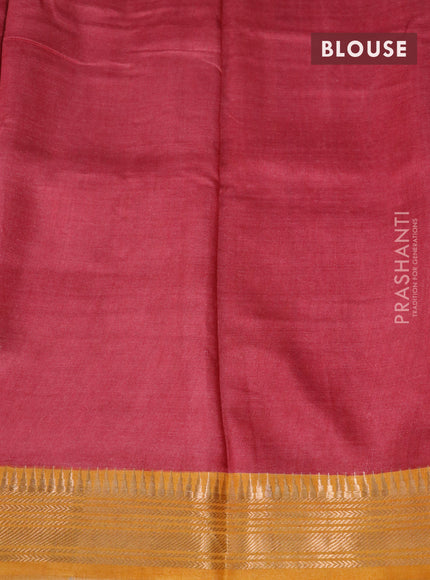 Munga tussar silk saree brown shade and mustard yellow with floral butta prints and zari woven border