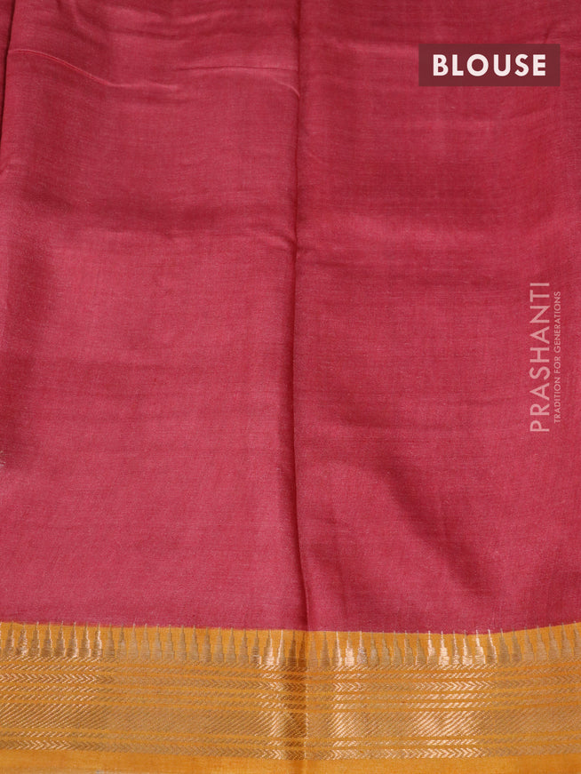 Munga tussar silk saree brown shade and mustard yellow with floral butta prints and zari woven border