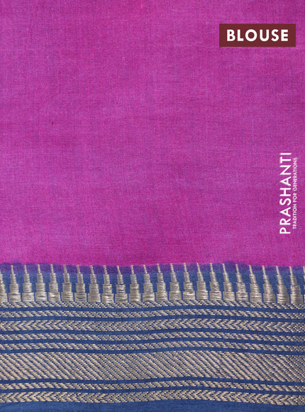 Munga tussar silk saree cs blue and grey with paisley butta prints and zari woven border