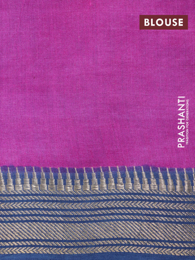 Munga tussar silk saree cs blue and grey with paisley butta prints and zari woven border