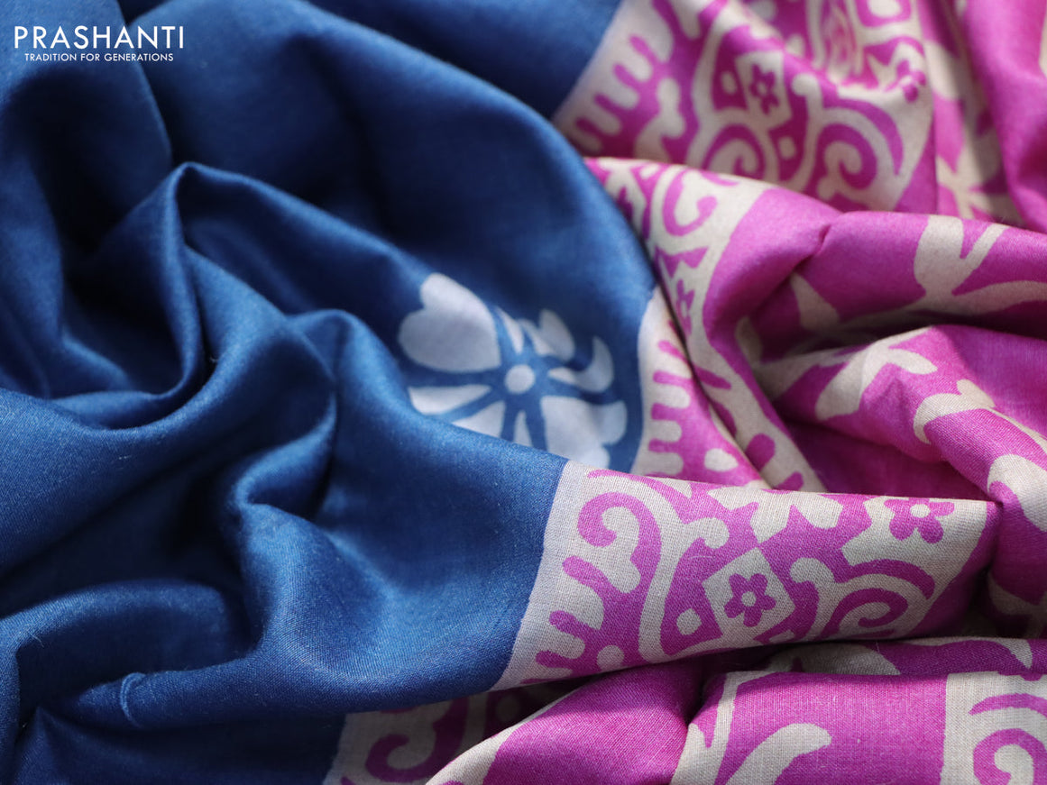 Munga tussar silk saree blue shade and cs blue with floral butta prints and zari woven border