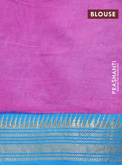 Munga tussar silk saree blue shade and cs blue with floral butta prints and zari woven border