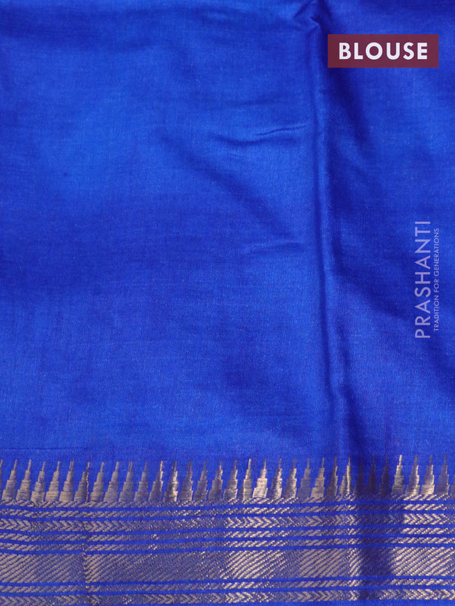 Munga tussar silk saree cs blue and blue with floral butta prints and zari woven border