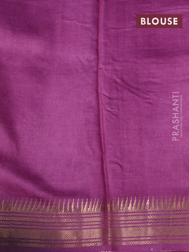 Munga tussar silk saree bluish grey and pink with floral butta prints and zari woven border