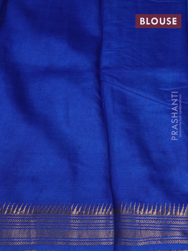 Munga tussar silk saree cs blue and blue with butta prints and zari woven border