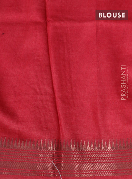 Munga tussar silk saree grey and red with floral butta prints and zari woven border