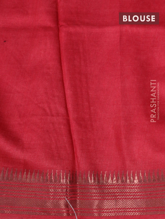 Munga tussar silk saree grey and red with floral butta prints and zari woven border