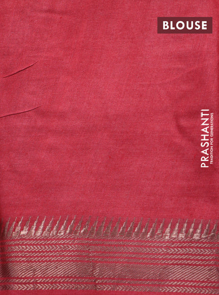 Munga tussar silk saree greyish blue and red with floral butta prints and zari woven border