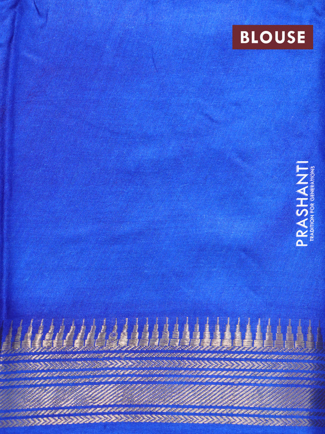 Munga tussar silk saree cs blue and blue with butta prints and zari woven border