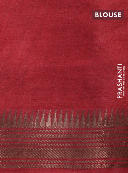 Munga tussar silk saree maroon shade and black with floral butta prints and zari woven border