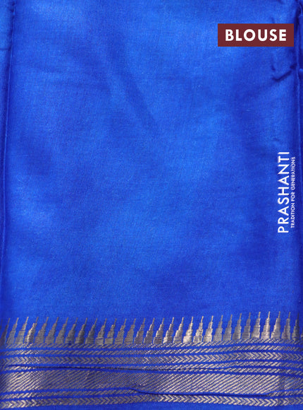 Munga tussar silk saree cs blue and blue with floral butta prints and zari woven border