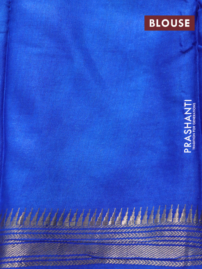 Munga tussar silk saree cs blue and blue with floral butta prints and zari woven border