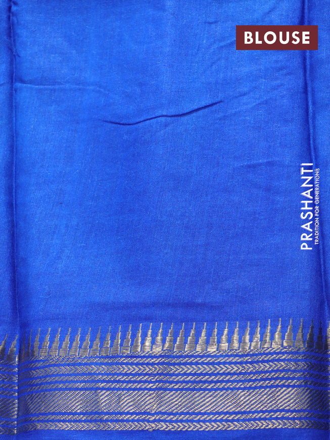 Munga tussar silk saree cs blue and blue with butta prints and zari woven border