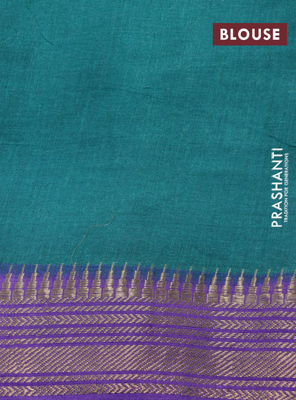 Munga tussar silk saree cs blue and lavender with floral butta prints and zari woven border