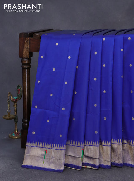 Semi paithani saree blue with zari woven buttas and zari woven muniya butta border