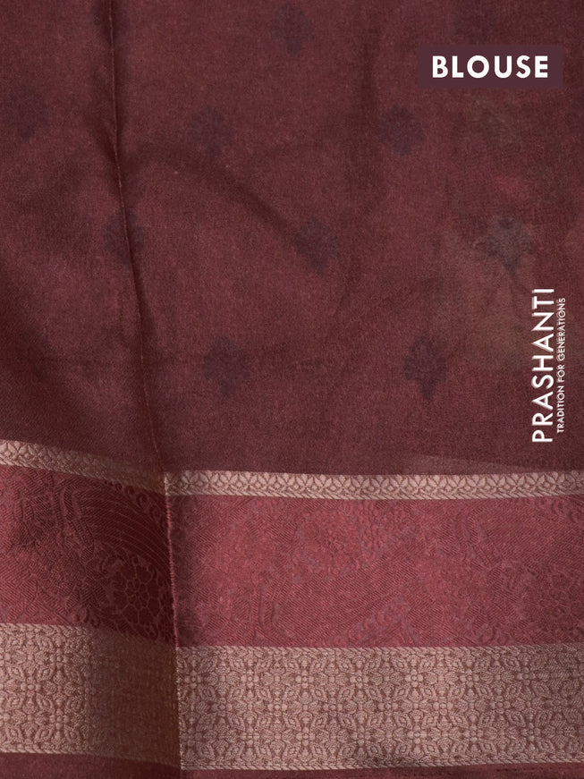 Semi georgette saree maroon with pichwai prints and rettapet zari woven border