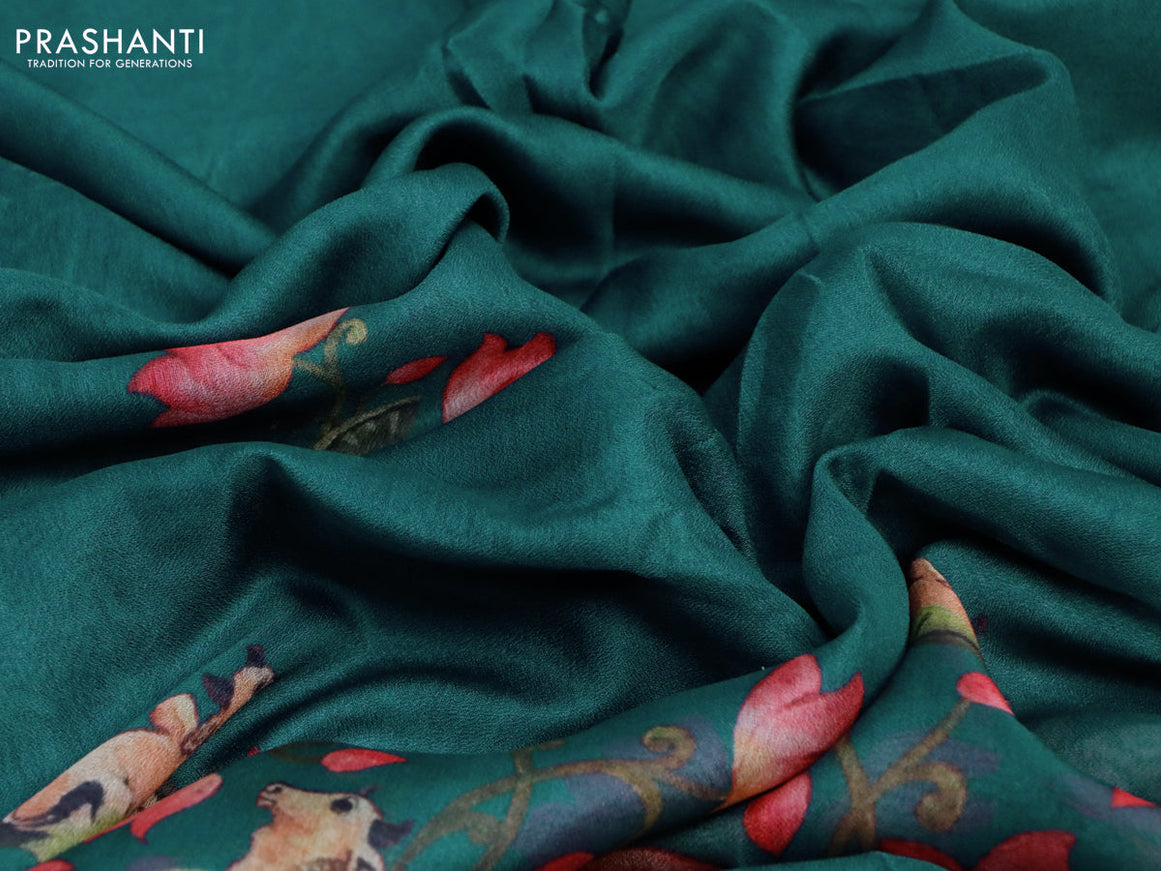 Semi georgette saree peacock green with pichwai prints and rettapet zari woven border