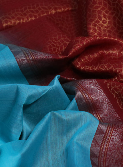 Kora silk cotton saree light blue and maroon with zari woven buttas and zari woven simple border