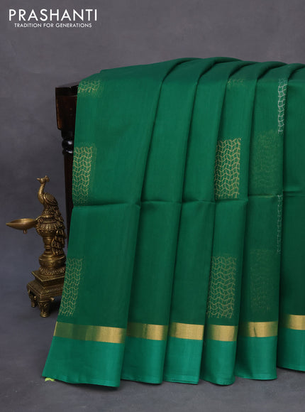 Kora silk cotton saree green and teal green with zari woven buttas and zari woven simple border