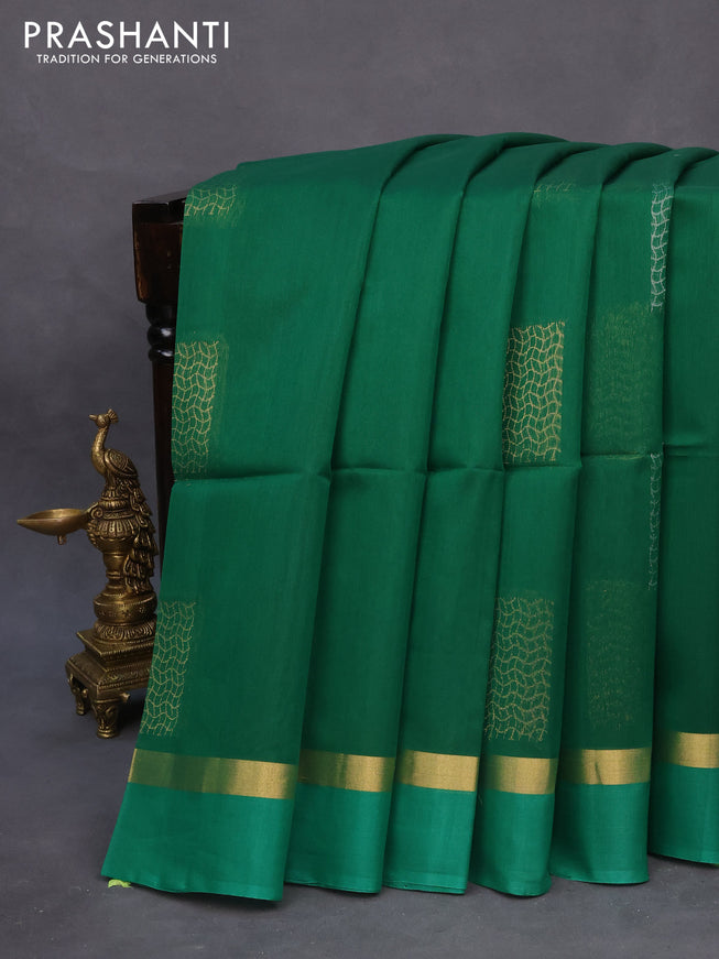 Kora silk cotton saree green and teal green with zari woven buttas and zari woven simple border