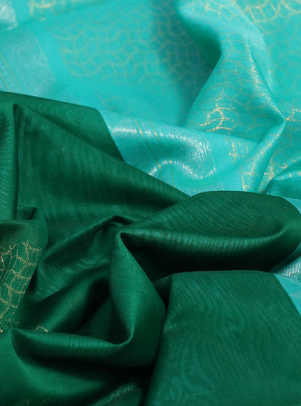 Kora silk cotton saree green and teal green with zari woven buttas and zari woven simple border