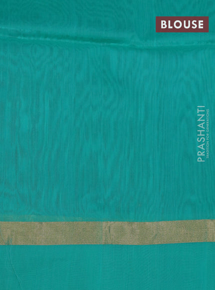 Kora silk cotton saree green and teal green with zari woven buttas and zari woven simple border