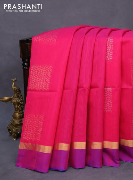 Kora silk cotton saree pink and blue with zari woven buttas and zari woven simple border