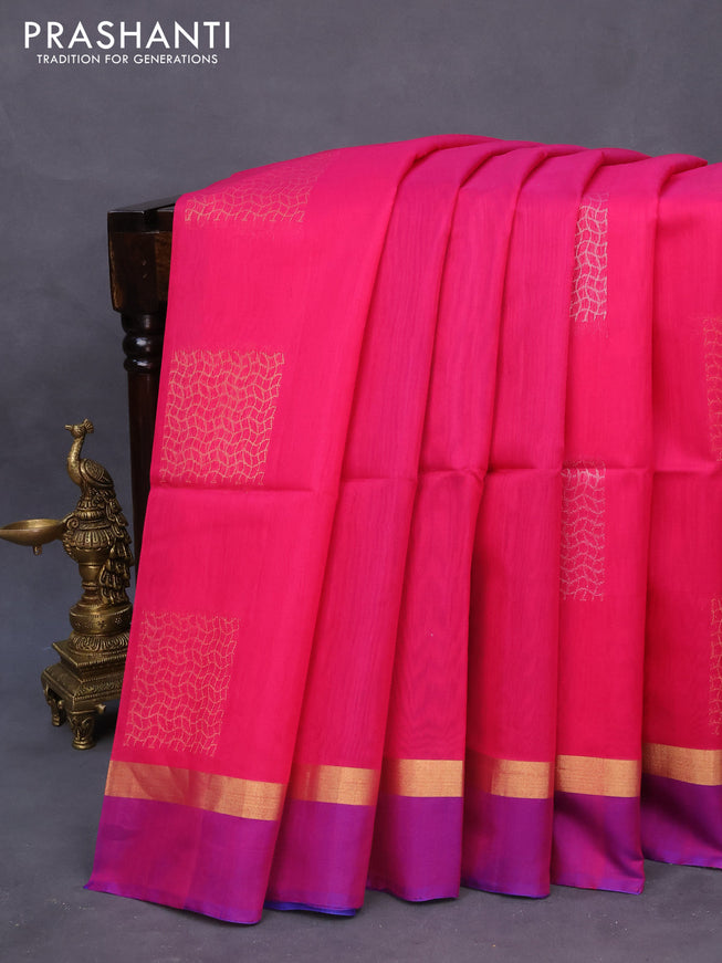 Kora silk cotton saree pink and blue with zari woven buttas and zari woven simple border