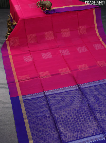 Kora silk cotton saree pink and blue with zari woven buttas and zari woven simple border