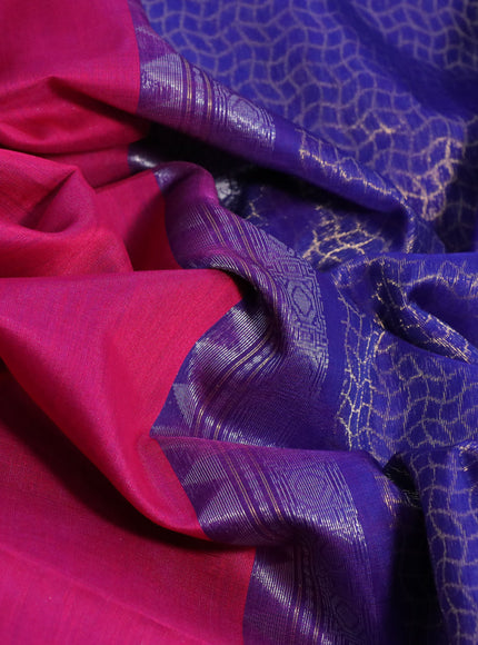 Kora silk cotton saree pink and blue with zari woven buttas and zari woven simple border