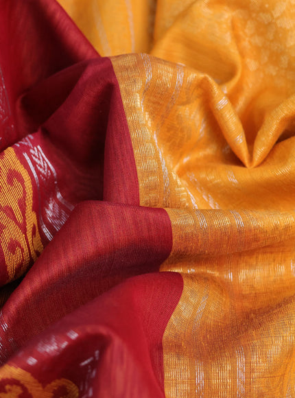 Kora silk cotton saree maroon and mustard yellow with zari woven buttas and zari woven border