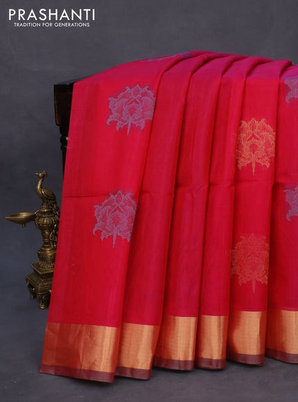 Kora silk cotton saree dual shade of pink and bluish grey with thread & zari woven buttas and zari woven border